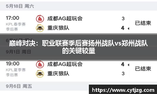 巅峰对决：职业联赛季后赛扬州战队vs郑州战队的关键较量